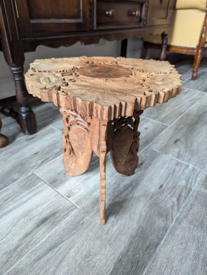 Indian Carved Folding Side Table - Image 3