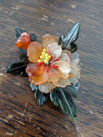 Chinese Jade and Carnelian Brooch - Image 2