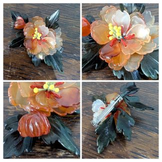 Chinese Jade and Carnelian Brooch