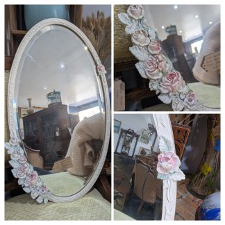 Oval Floral Framed Mirror