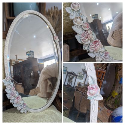 Oval Floral Framed Mirror