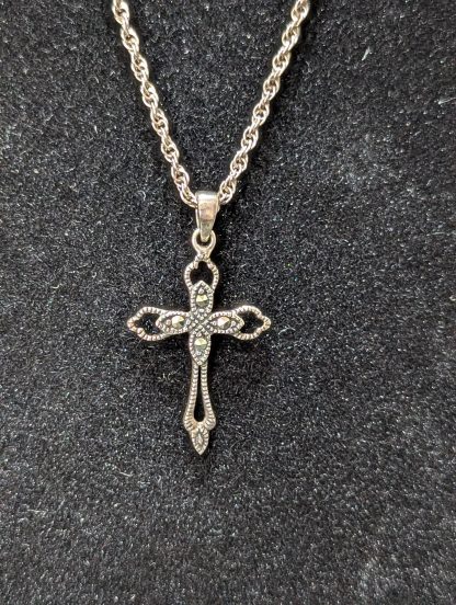 Sterling Silver Marcasite Cross Chain and Pendent - Image 4