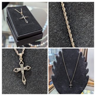 Sterling Silver Marcasite Cross Chain and Pendent