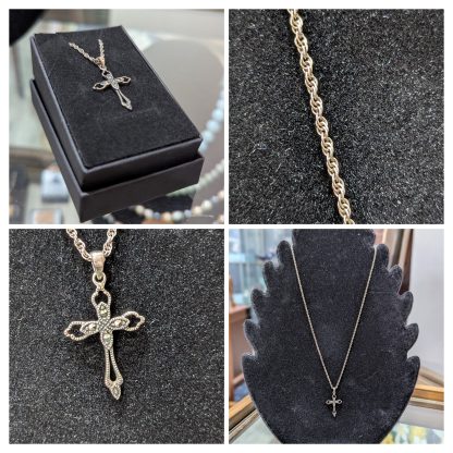 Sterling Silver Marcasite Cross Chain and Pendent