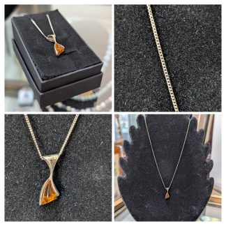 Sterling Silver Amber Pendant and Chain