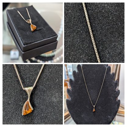 Sterling Silver Amber Pendant and Chain